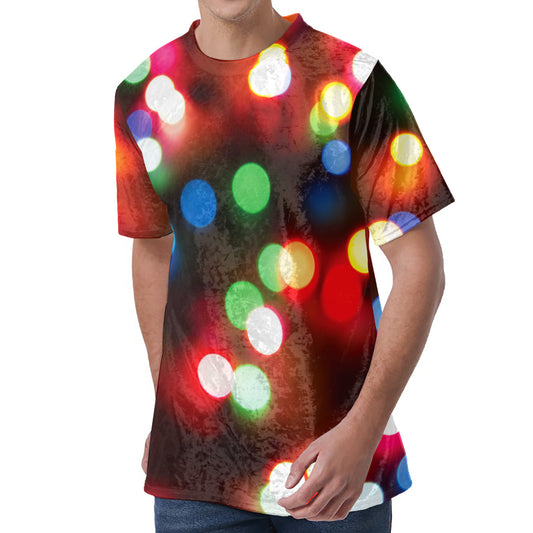 Defocused Christmas Lights Print Men's Velvet T-Shirt