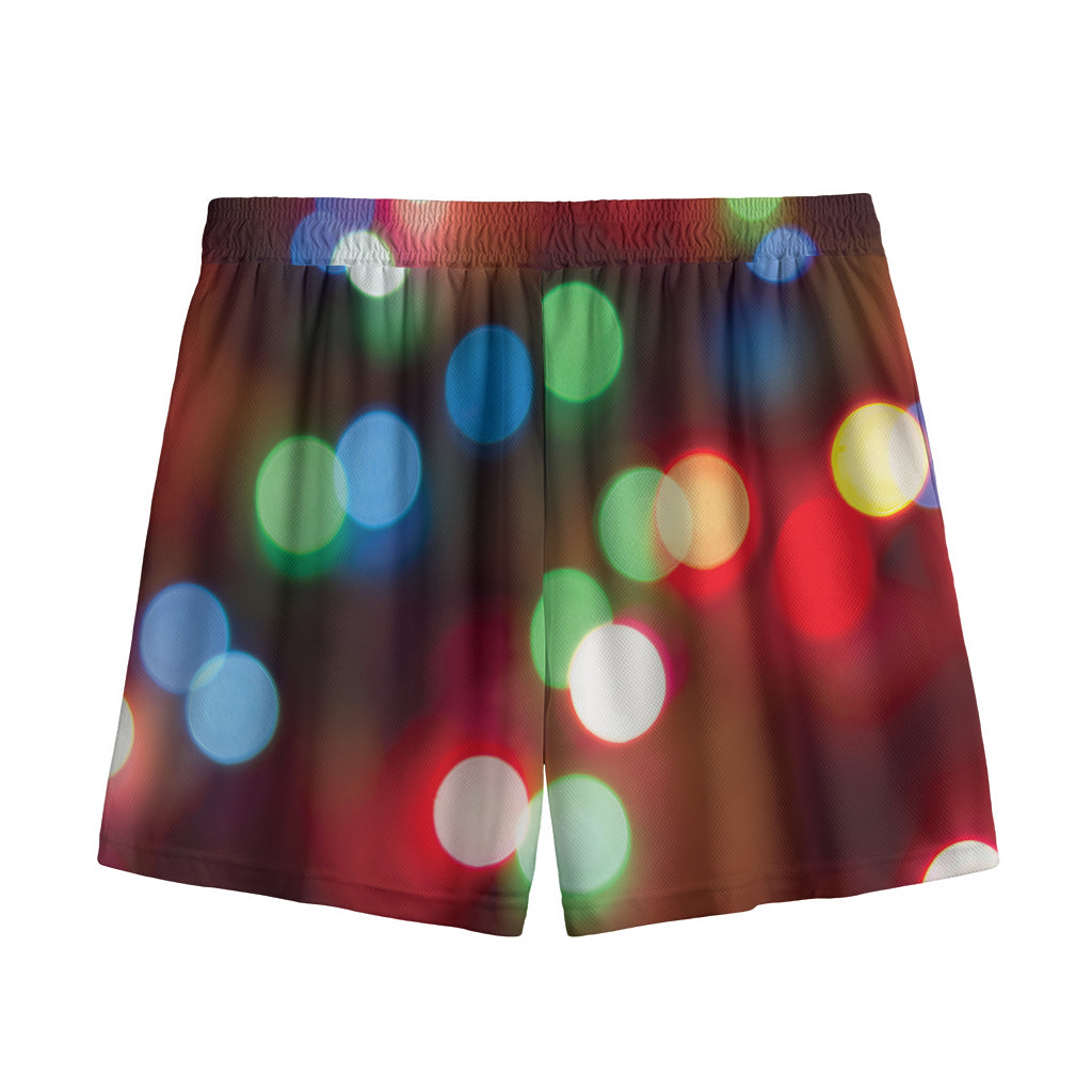Defocused Christmas Lights Print Mesh Shorts