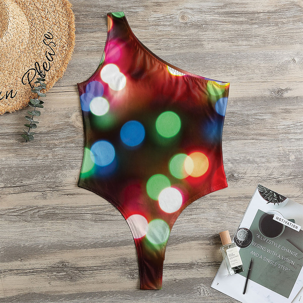 Defocused Christmas Lights Print One Shoulder Bodysuit