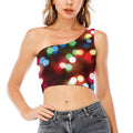 Defocused Christmas Lights Print One Shoulder Crop Top
