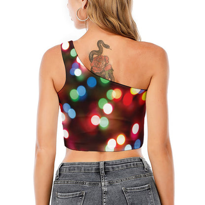 Defocused Christmas Lights Print One Shoulder Crop Top