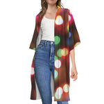 Defocused Christmas Lights Print Open Front Beach Cover Up