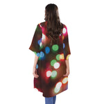 Defocused Christmas Lights Print Open Front Beach Cover Up