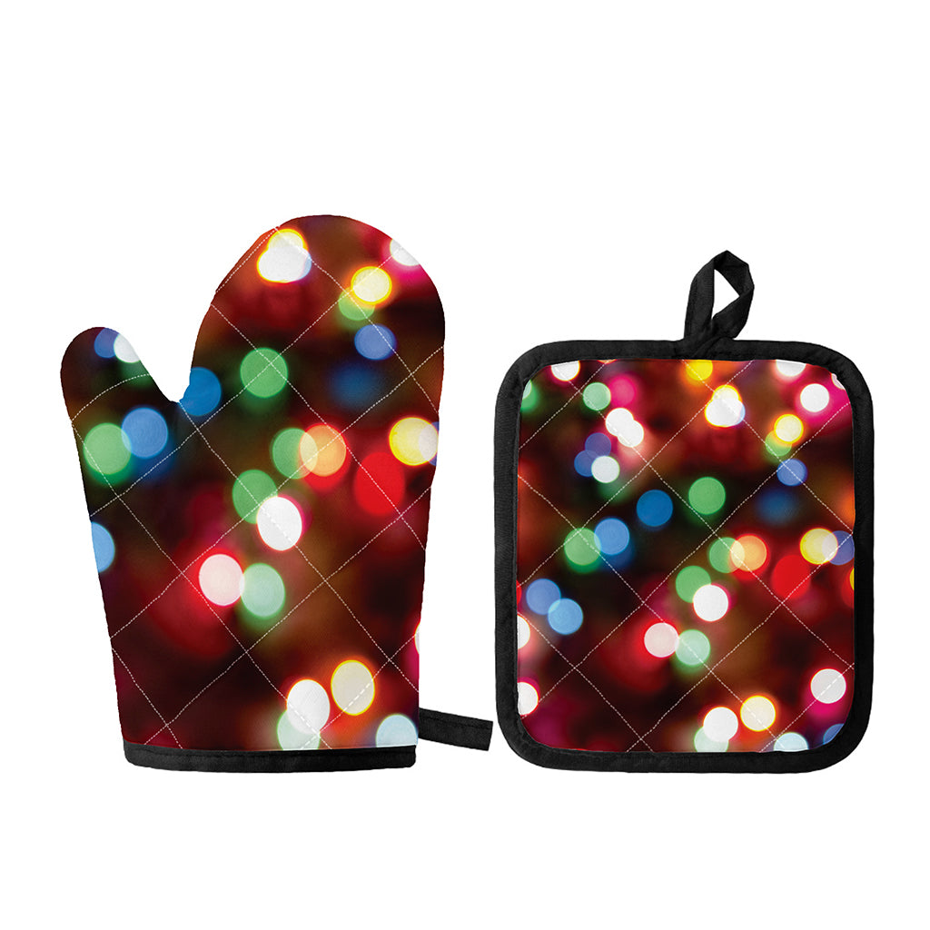 Defocused Christmas Lights Print Oven Mitt And Pot Holder Set
