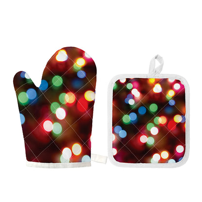 Defocused Christmas Lights Print Oven Mitt And Pot Holder Set