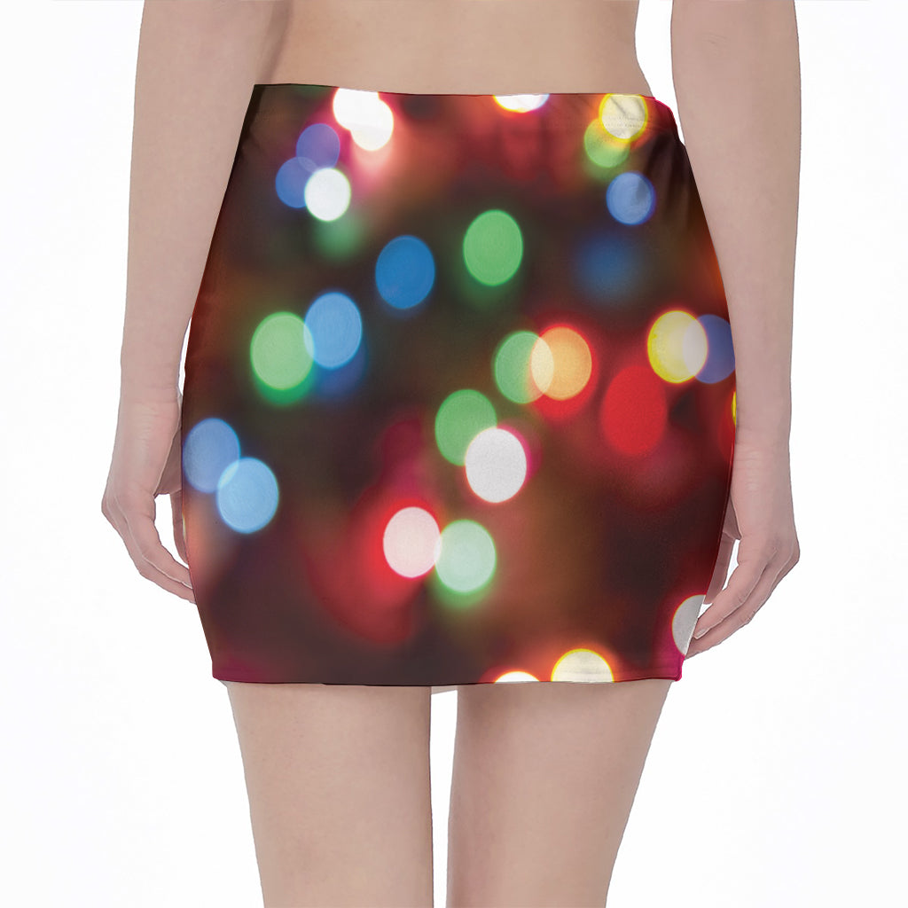 Defocused Christmas Lights Print Pencil Mini Skirt