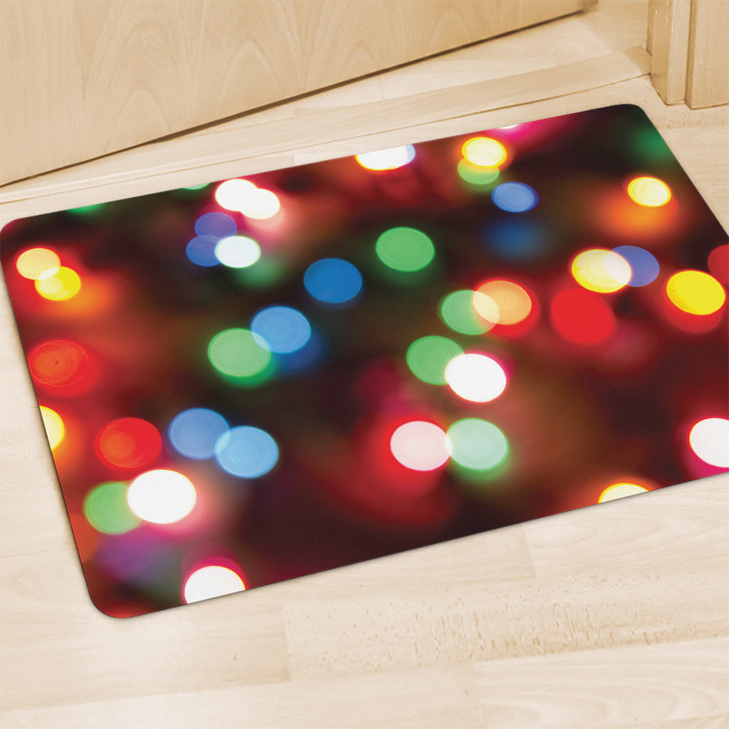 Defocused Christmas Lights Print Polyester Doormat