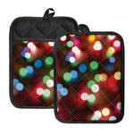 Defocused Christmas Lights Print Pot Holders With Pocket