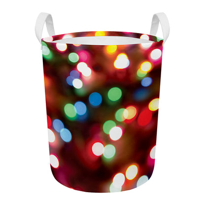 Defocused Christmas Lights Print Round Laundry Basket