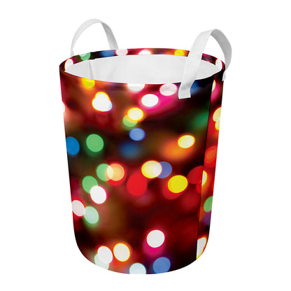Defocused Christmas Lights Print Round Laundry Basket