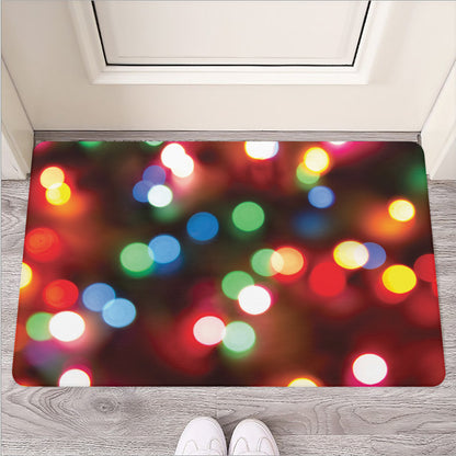 Defocused Christmas Lights Print Rubber Doormat