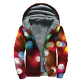 Defocused Christmas Lights Print Sherpa Lined Zip Up Hoodie