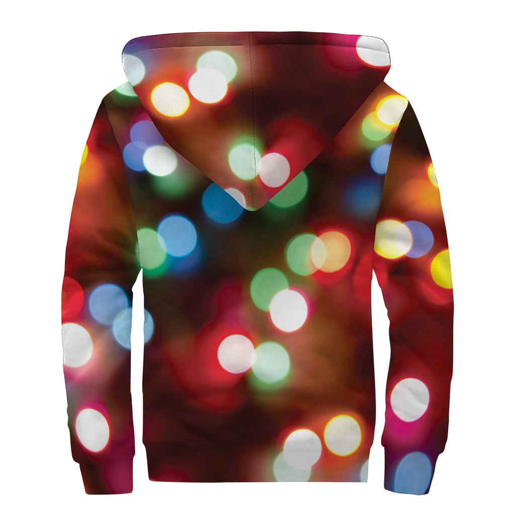 Defocused Christmas Lights Print Sherpa Lined Zip Up Hoodie