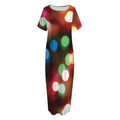Defocused Christmas Lights Print Short Sleeve Long Nightdress