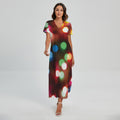 Defocused Christmas Lights Print Short Sleeve Maxi Dress