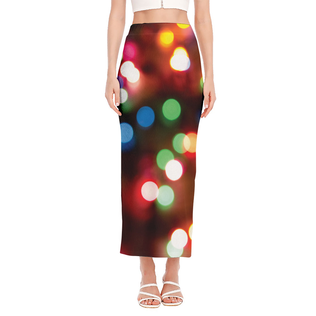 Defocused Christmas Lights Print Side Slit Maxi Skirt