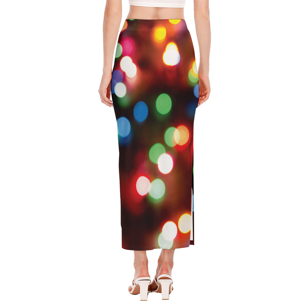 Defocused Christmas Lights Print Side Slit Maxi Skirt