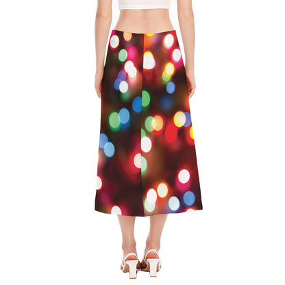 Defocused Christmas Lights Print Side Slit Midi Skirt
