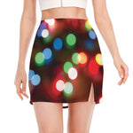 Defocused Christmas Lights Print Side Slit Mini Skirt