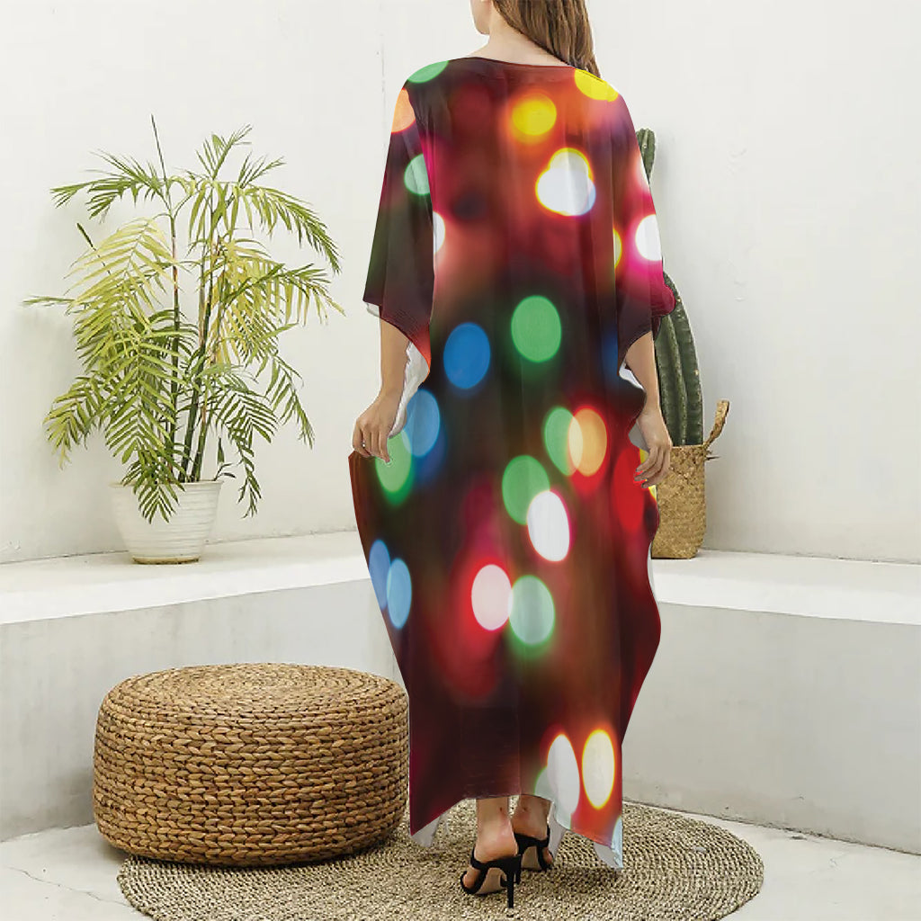 Defocused Christmas Lights Print Silk V-Neck Kaftan Dress