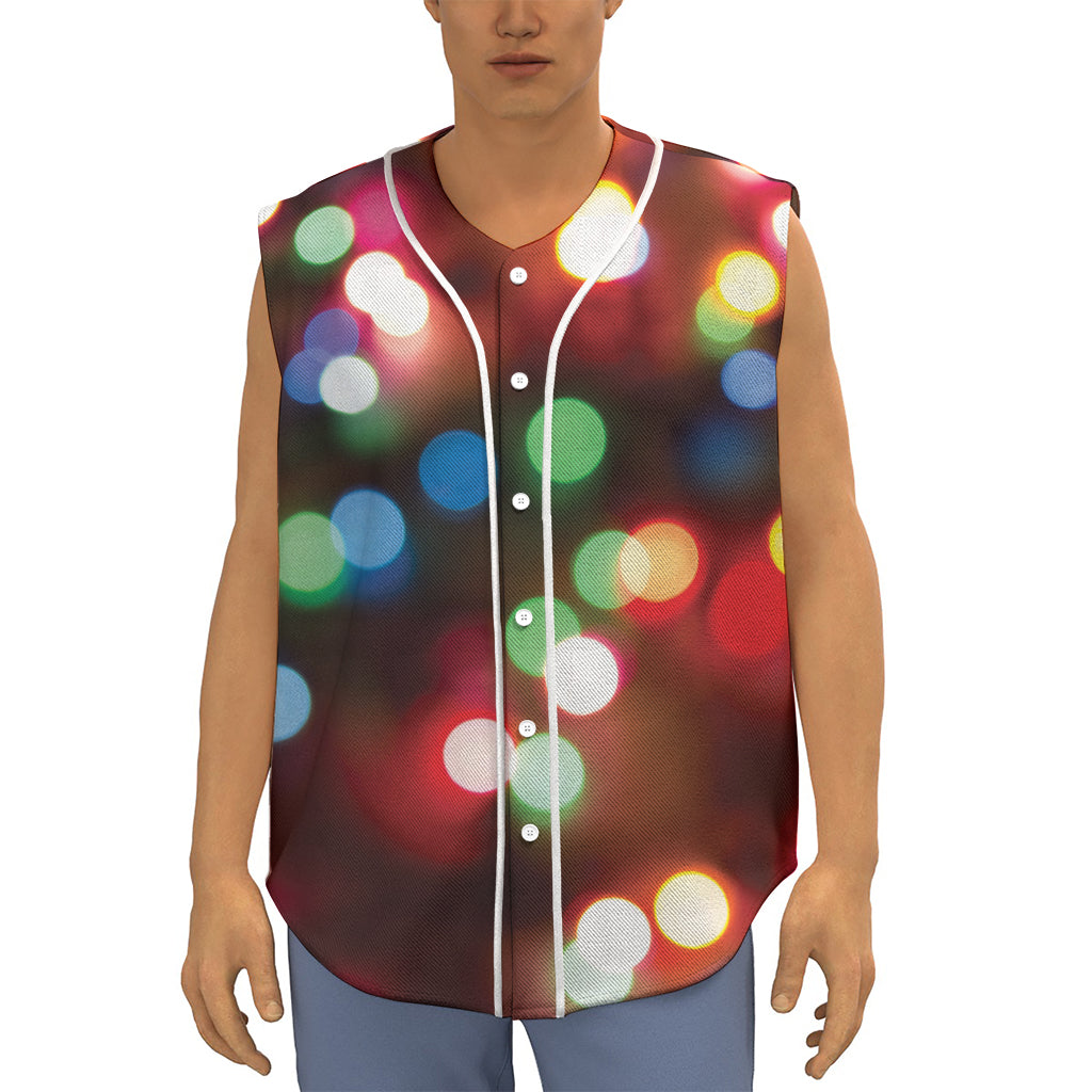 Defocused Christmas Lights Print Sleeveless Baseball Jersey