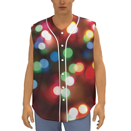 Defocused Christmas Lights Print Sleeveless Baseball Jersey