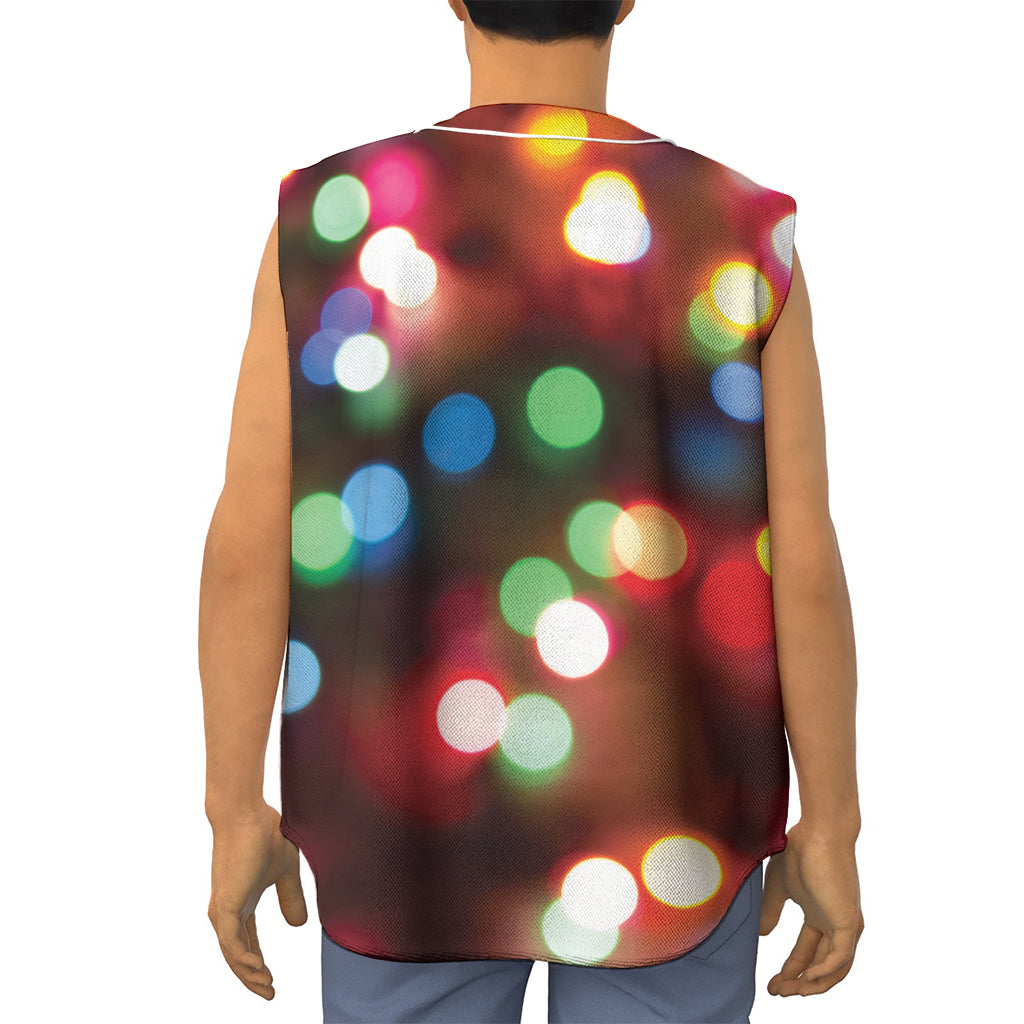 Defocused Christmas Lights Print Sleeveless Baseball Jersey