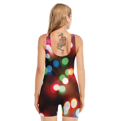 Defocused Christmas Lights Print Sleeveless One Piece Swimsuit