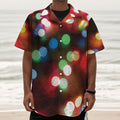 Defocused Christmas Lights Print Textured Short Sleeve Shirt