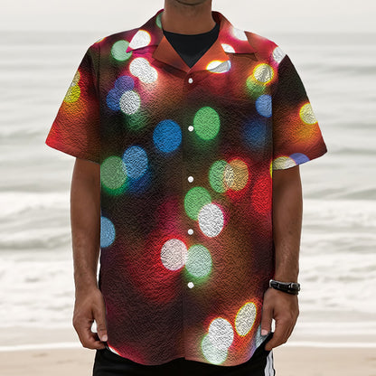 Defocused Christmas Lights Print Textured Short Sleeve Shirt