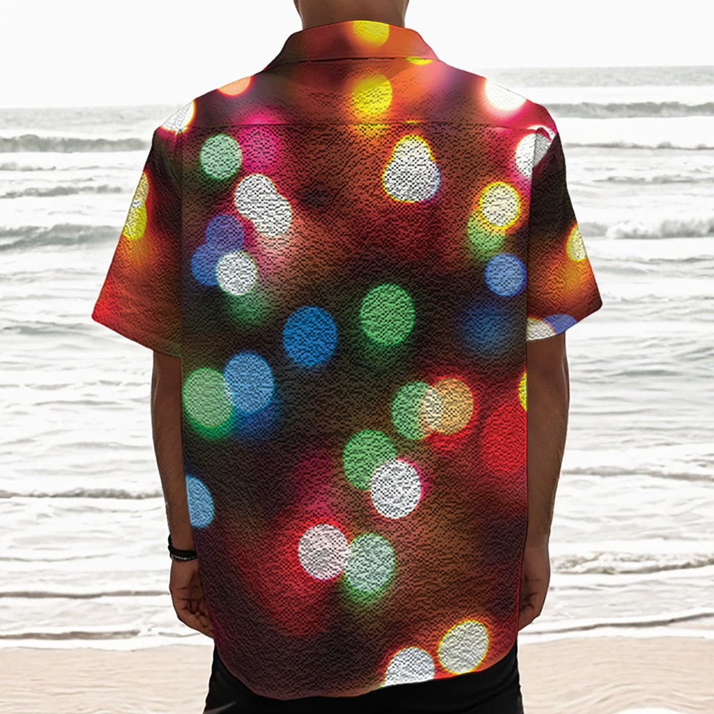 Defocused Christmas Lights Print Textured Short Sleeve Shirt