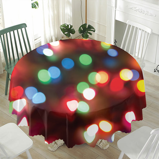 Defocused Christmas Lights Print Waterproof Round Tablecloth