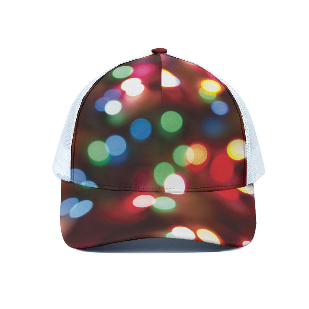 Defocused Christmas Lights Print White Mesh Trucker Cap