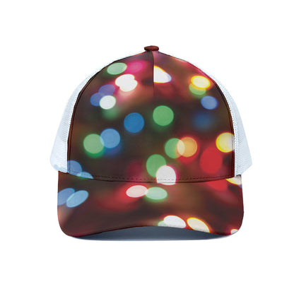 Defocused Christmas Lights Print White Mesh Trucker Cap