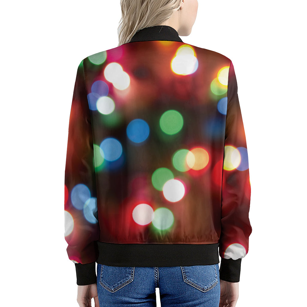 Defocused Christmas Lights Print Women's Bomber Jacket