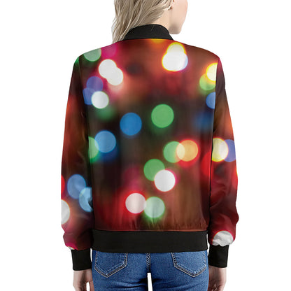 Defocused Christmas Lights Print Women's Bomber Jacket
