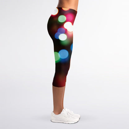 Defocused Christmas Lights Print Women's Capri Leggings