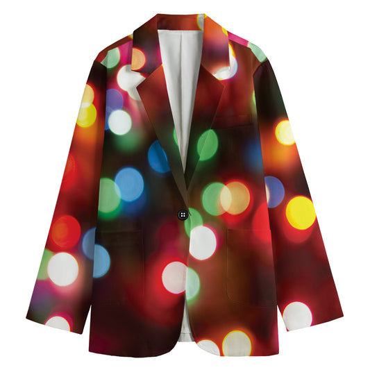 Defocused Christmas Lights Print Women's Cotton Blazer