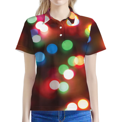 Defocused Christmas Lights Print Women's Polo Shirt