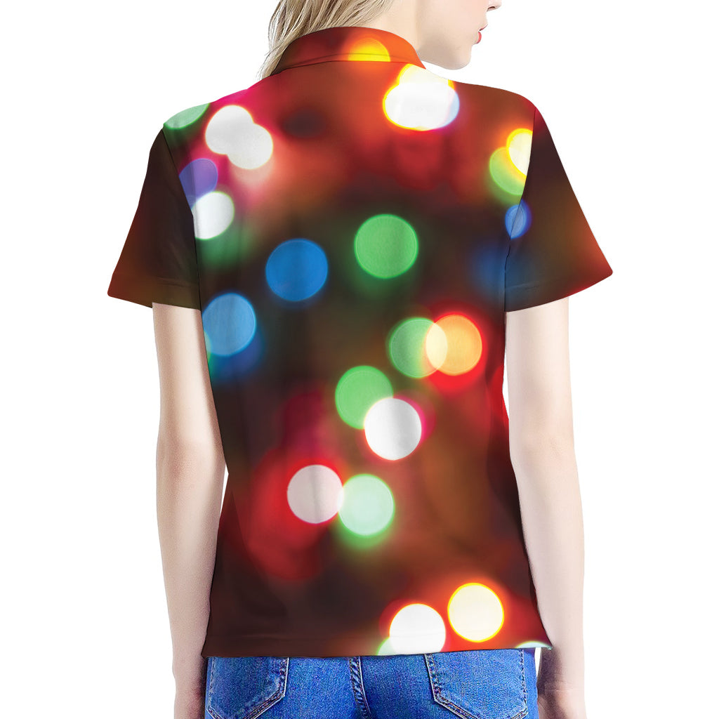 Defocused Christmas Lights Print Women's Polo Shirt
