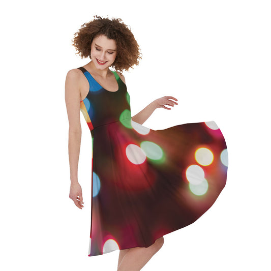 Defocused Christmas Lights Print Women's Sleeveless Dress