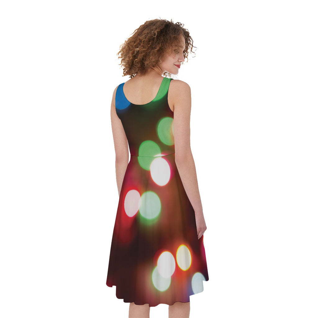 Defocused Christmas Lights Print Women's Sleeveless Dress