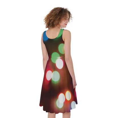 Defocused Christmas Lights Print Women's Sleeveless Dress