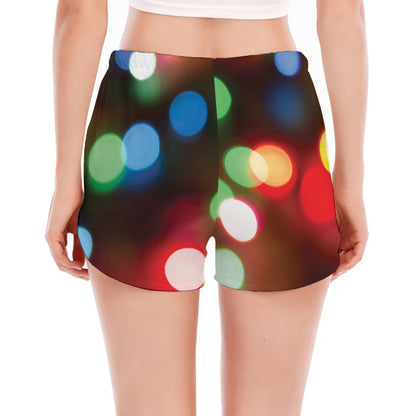 Defocused Christmas Lights Print Women's Split Running Shorts