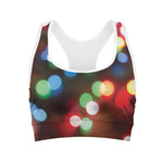 Defocused Christmas Lights Print Women's Sports Bra