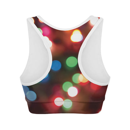 Defocused Christmas Lights Print Women's Sports Bra