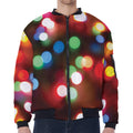 Defocused Christmas Lights Print Zip Sleeve Bomber Jacket