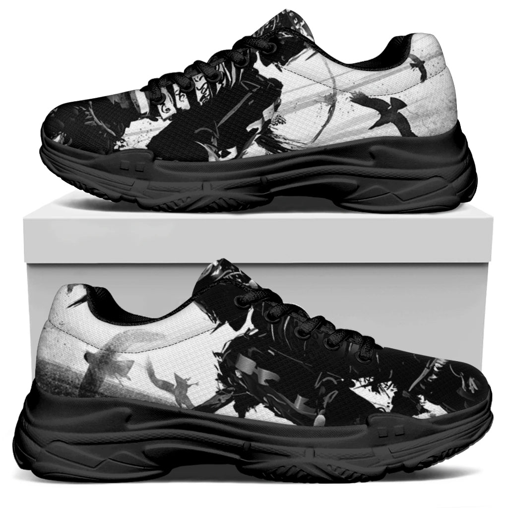 Demon Samurai Print Black Chunky Shoes