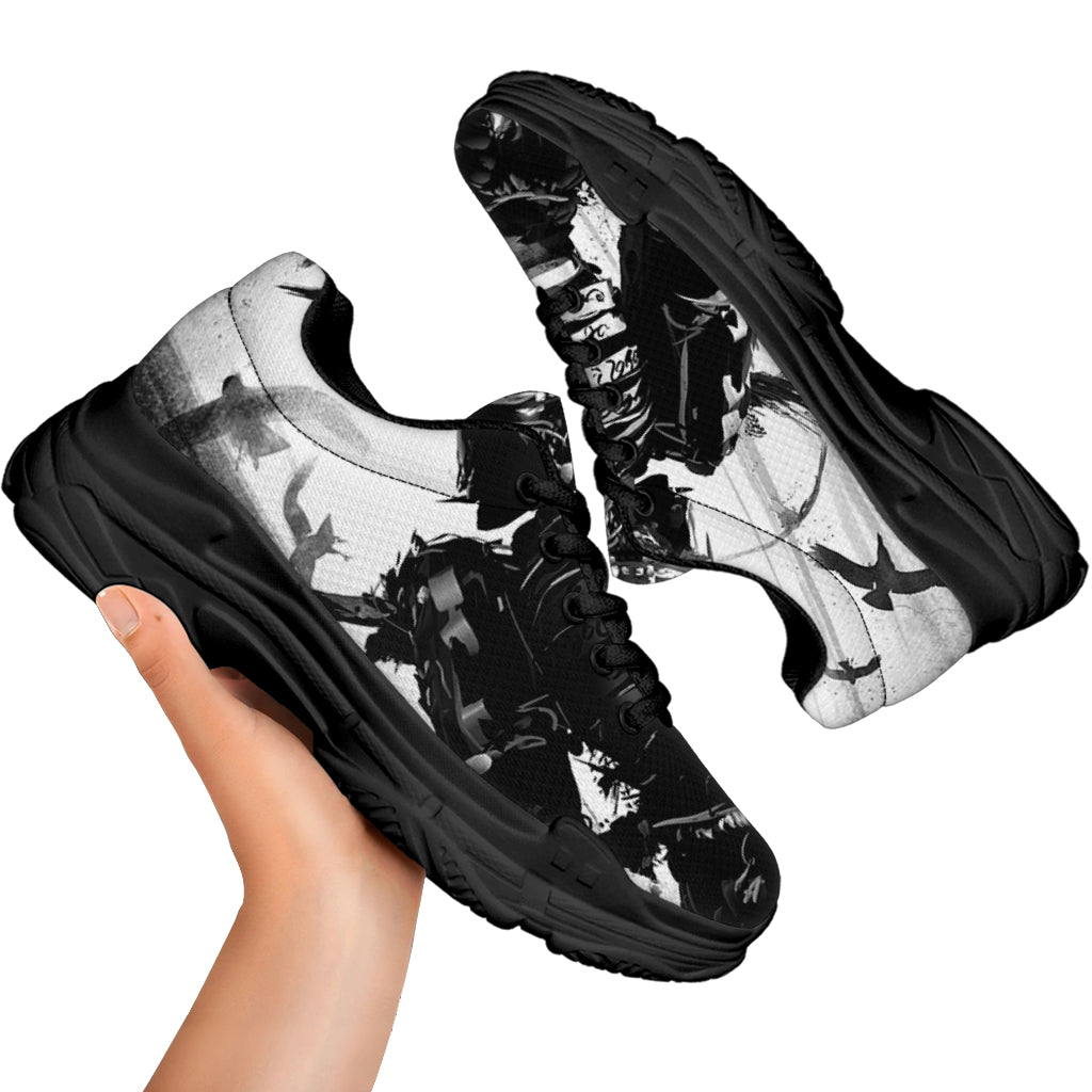 Demon Samurai Print Black Chunky Shoes