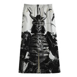 Demon Samurai Print Cotton Front Slit Maxi Skirt